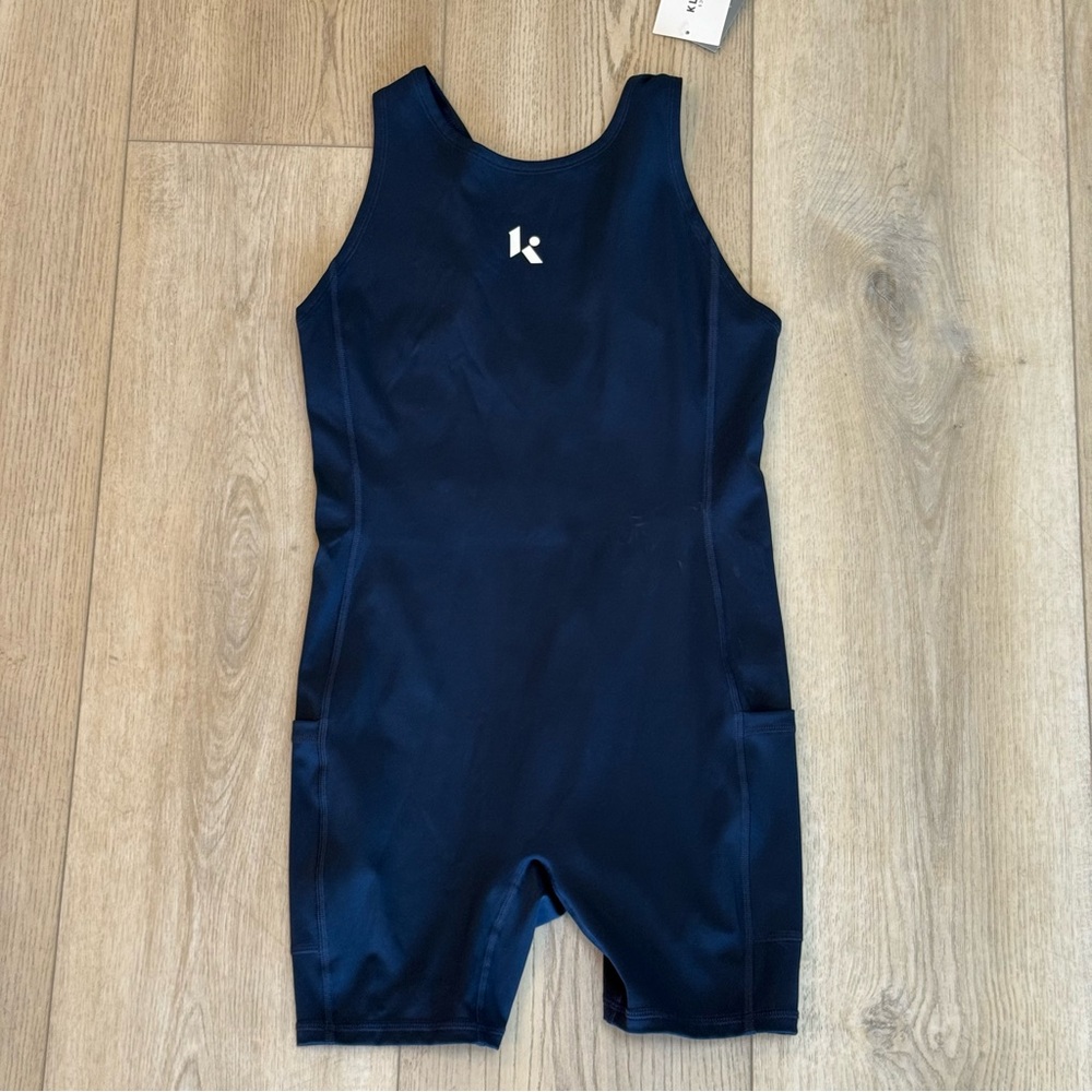New Balance Klutch Athletic Sleeveless Fitted Unitardโ Bodysuit Navy Womenโs NWT